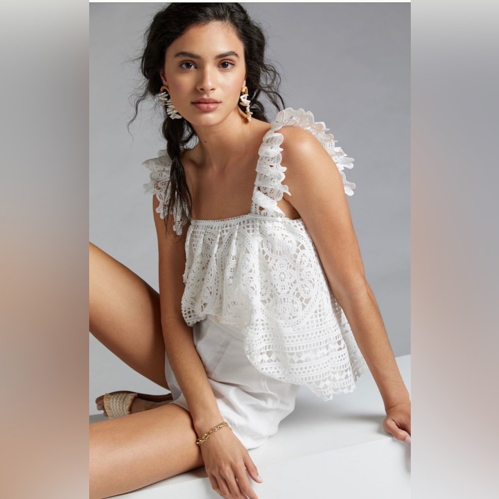 Anthropologie Ruffled Lace Tank